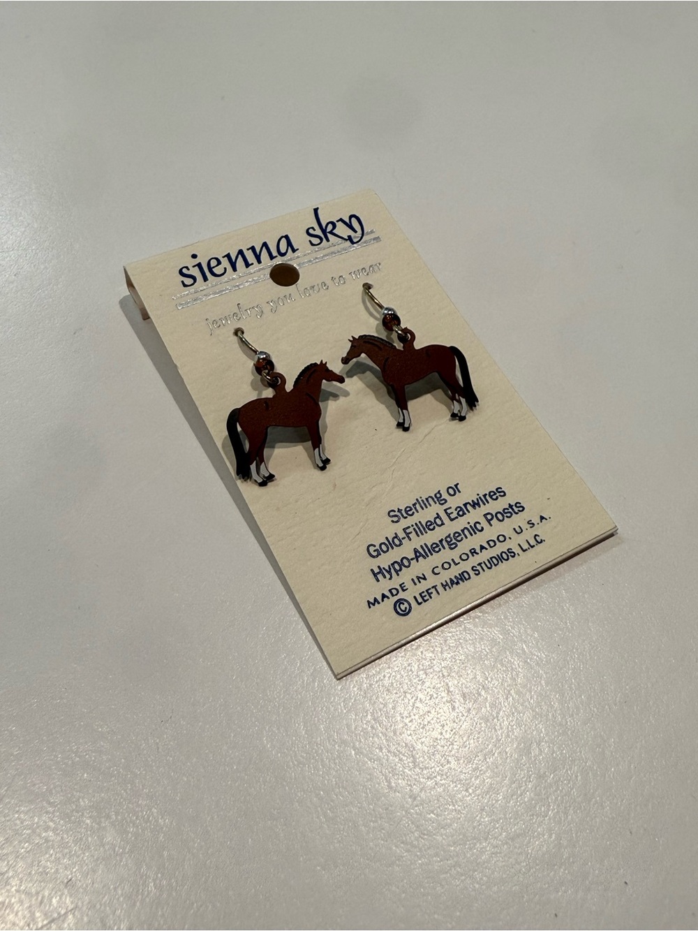 Sienna Sky Brown Horse Dangle Earrings with Black Accents